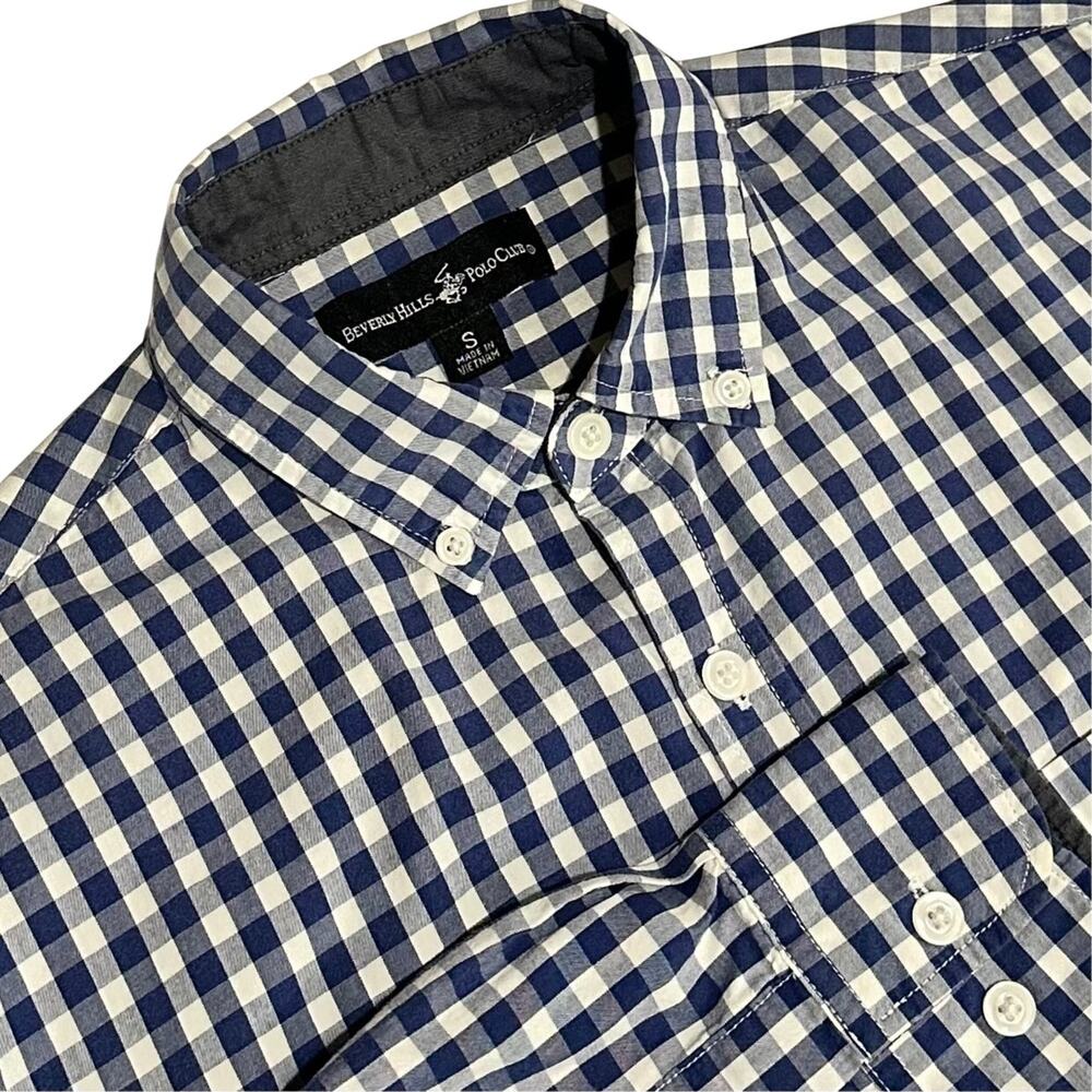 Beverly Hills Polo Club Long Sleeve Button Down Navy Blue White Men's Size Small